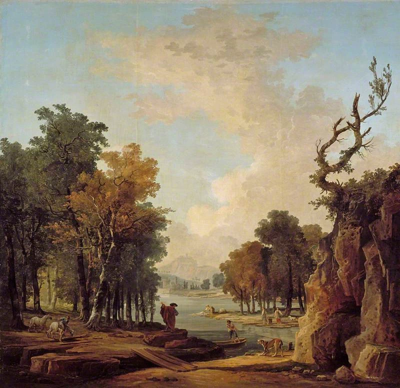 Paesaggio fluviale boscoso con un viaggiatore, un cane - Museo Fitzwilliam